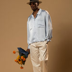 Sink Troy Long Sleeve Satin Shirt in Baby Blue