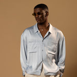 Sink Troy Long Sleeve Satin Shirt in Baby Blue