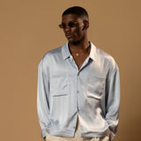 Sink Troy Long Sleeve Satin Shirt in Baby Blue