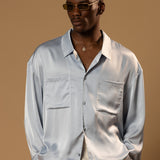Sink Troy Long Sleeve Satin Shirt in Baby Blue