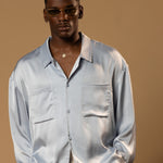 Sink Troy Long Sleeve Satin Shirt in Baby Blue