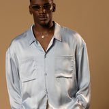 Sink Troy Long Sleeve Satin Shirt in Baby Blue