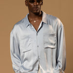 Sink Troy Long Sleeve Satin Shirt in Baby Blue