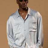 Sink Troy Long Sleeve Satin Shirt in Baby Blue