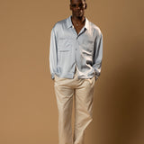 Sink Troy Long Sleeve Satin Shirt in Baby Blue