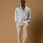 Sink Troy Long Sleeve Satin Shirt in Baby Blue