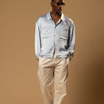 Sink Troy Long Sleeve Satin Shirt in Baby Blue