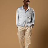 Sink Troy Long Sleeve Satin Shirt in Baby Blue