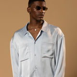 Sink Troy Long Sleeve Satin Shirt in Baby Blue