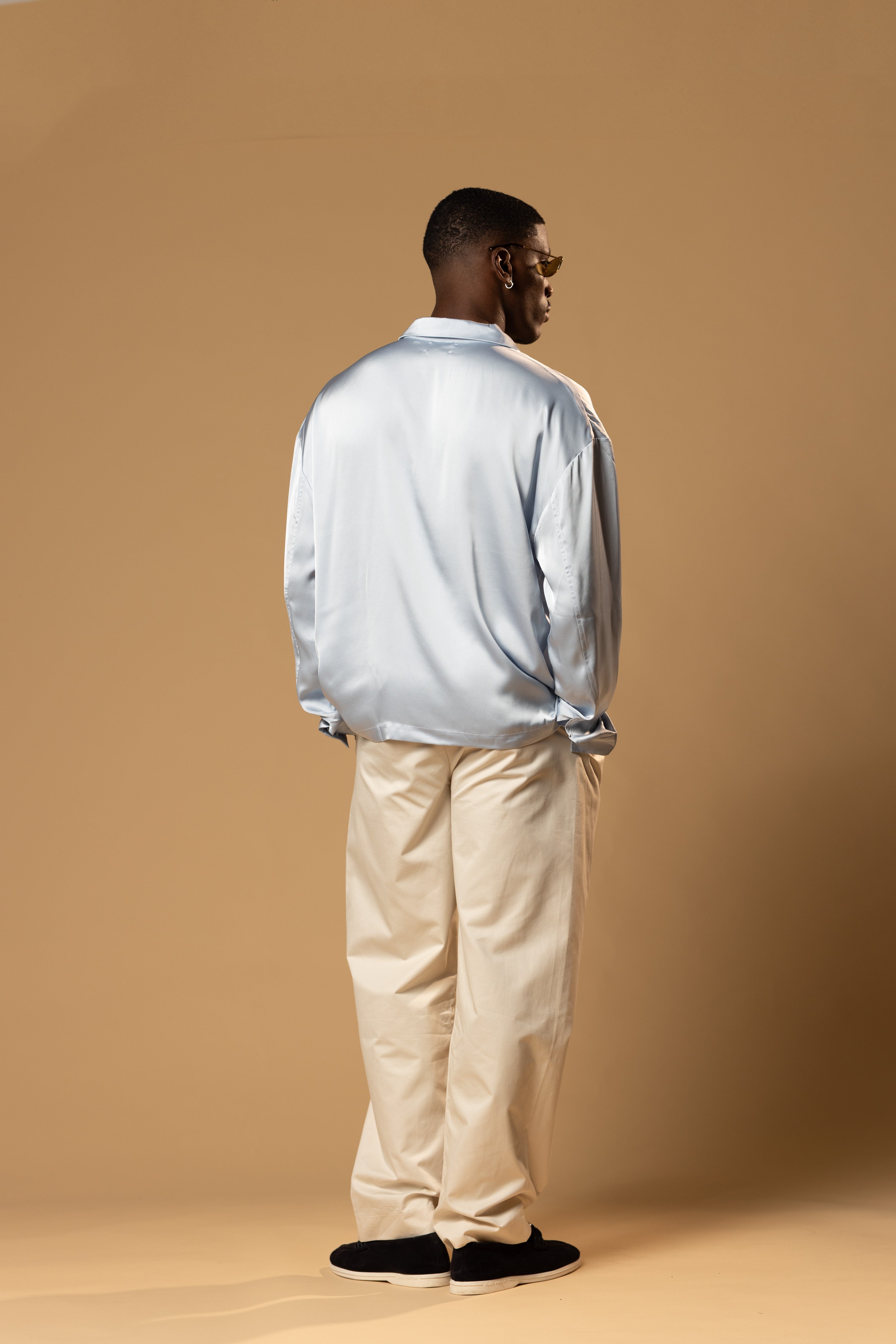Sink Troy Long Sleeve Satin Shirt in Baby Blue