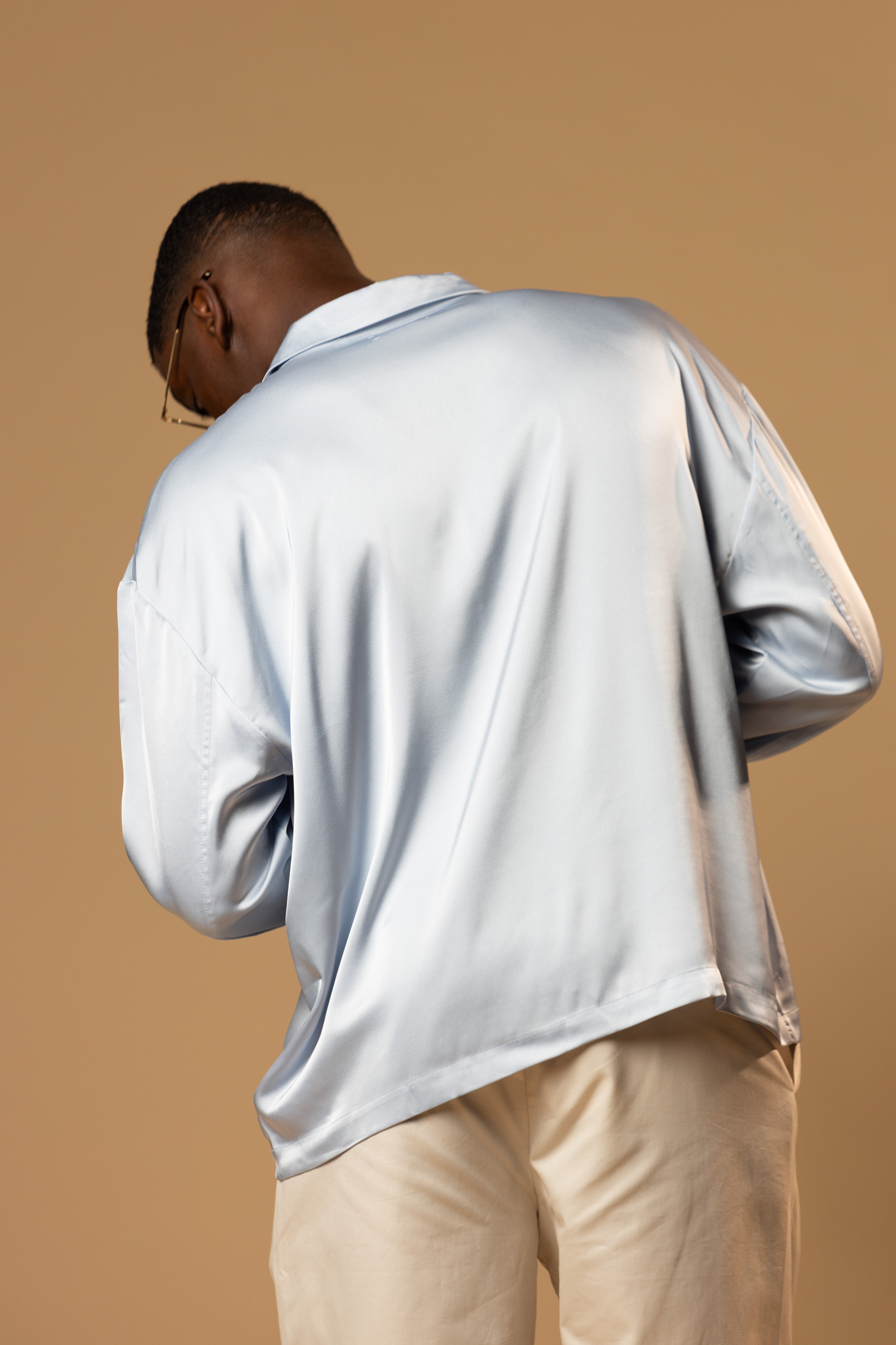 Sink Troy Long Sleeve Satin Shirt in Baby Blue