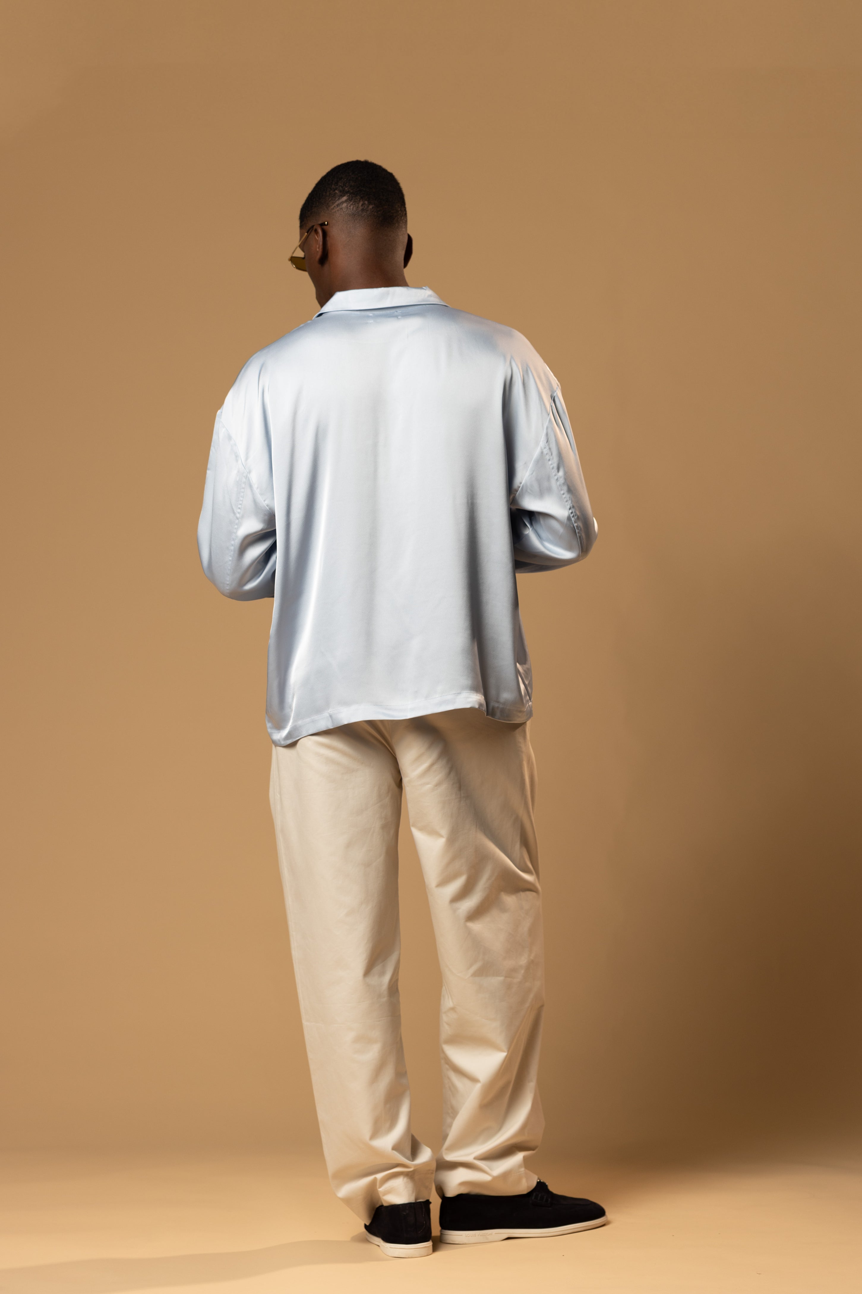 Sink Troy Long Sleeve Satin Shirt in Baby Blue