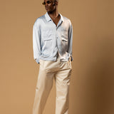 Sink Troy Long Sleeve Satin Shirt in Baby Blue