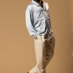 Sink Troy Long Sleeve Satin Shirt in Baby Blue