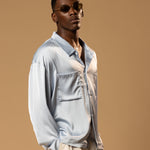 Sink Troy Long Sleeve Satin Shirt in Baby Blue