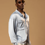 Sink Troy Long Sleeve Satin Shirt in Baby Blue