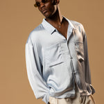 Sink Troy Long Sleeve Satin Shirt in Baby Blue