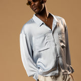 Sink Troy Long Sleeve Satin Shirt in Baby Blue