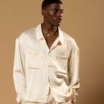 Sink Troy Long Sleeve Satin Shirt in Cream