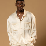 Sink Troy Long Sleeve Satin Shirt in Cream