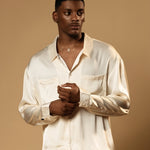 Sink Troy Long Sleeve Satin Shirt in Cream