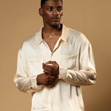 Sink Troy Long Sleeve Satin Shirt in Cream