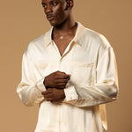 Sink Troy Long Sleeve Satin Shirt in Cream