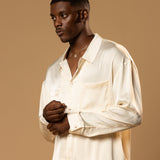 Sink Troy Long Sleeve Satin Shirt in Cream