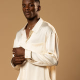 Sink Troy Long Sleeve Satin Shirt in Cream