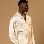 Sink Troy Long Sleeve Satin Shirt in Cream