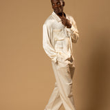 Sink Troy Long Sleeve Satin Shirt in Cream