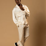 Sink Troy Long Sleeve Satin Shirt in Cream