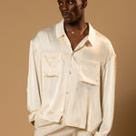 Sink Troy Long Sleeve Satin Shirt in Cream