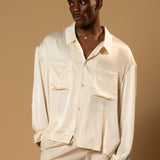 Sink Troy Long Sleeve Satin Shirt in Cream