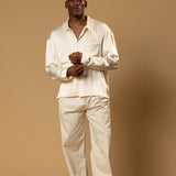 Sink Troy Long Sleeve Satin Shirt in Cream