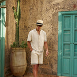 Sink Bottega Tile Cotton Short in Cream and Green