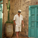 Sink Bottega Tile Cotton Short in Cream and Green