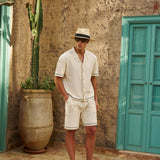 Sink Bottega Tile Cotton Shirt in Cream and Green