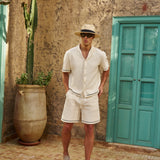 Sink Bottega Tile Cotton Short in Cream and Green