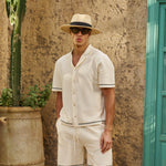 Sink Bottega Tile Cotton Shirt in Cream and Green