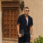 Sink Bottega Tile Cotton Shirt in Navy and White