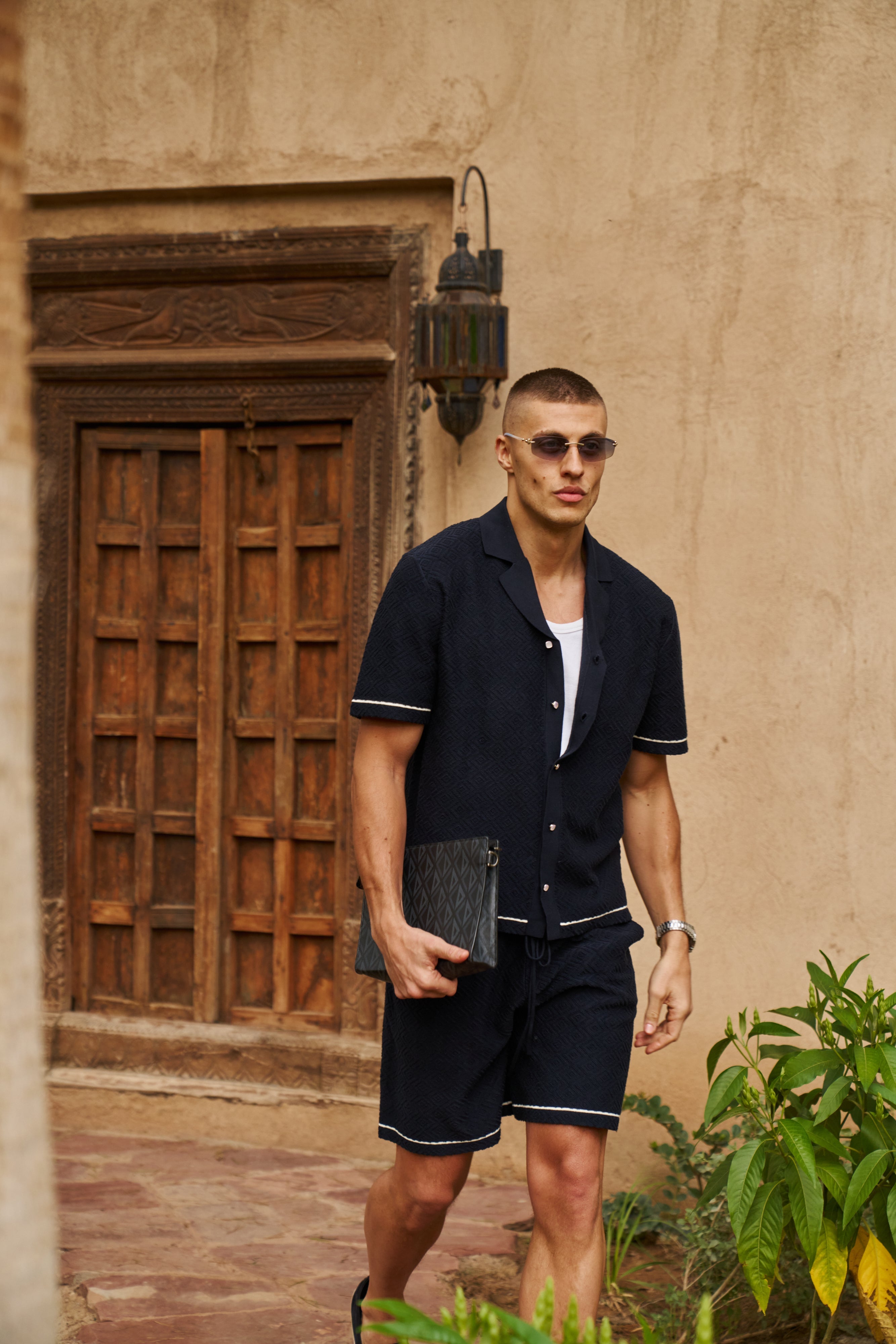 Sink Bottega Tile Cotton Short in Navy and White