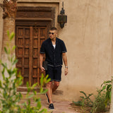 Sink Bottega Tile Cotton Shirt in Navy and White