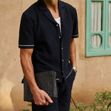 Sink Bottega Tile Cotton Shirt in Navy and White