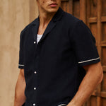 Sink Bottega Tile Cotton Shirt in Navy and White