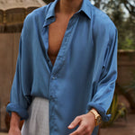 Sink Flow Satin Shirt in Sky Blue