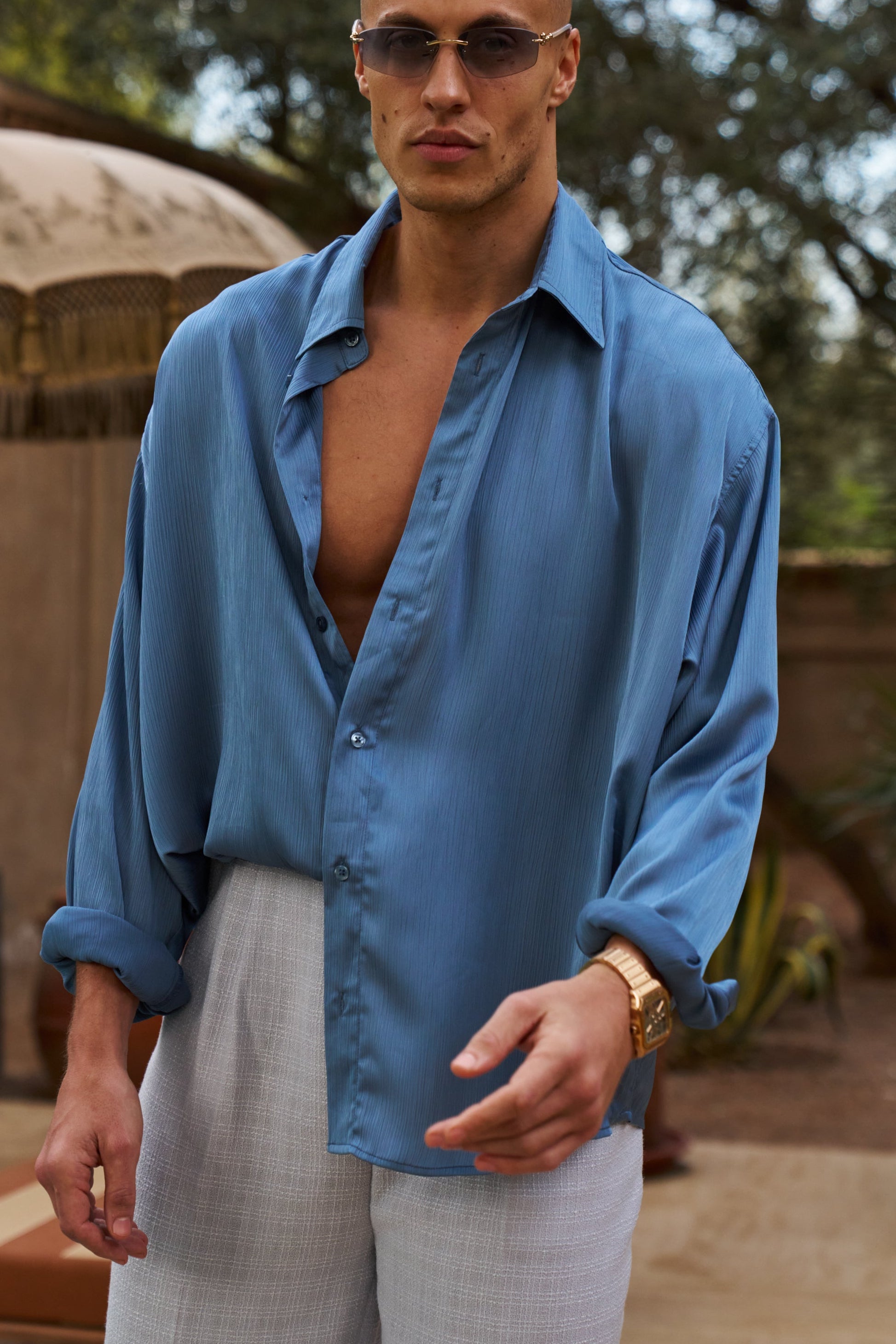 Sink Flow Satin Shirt in Sky Blue