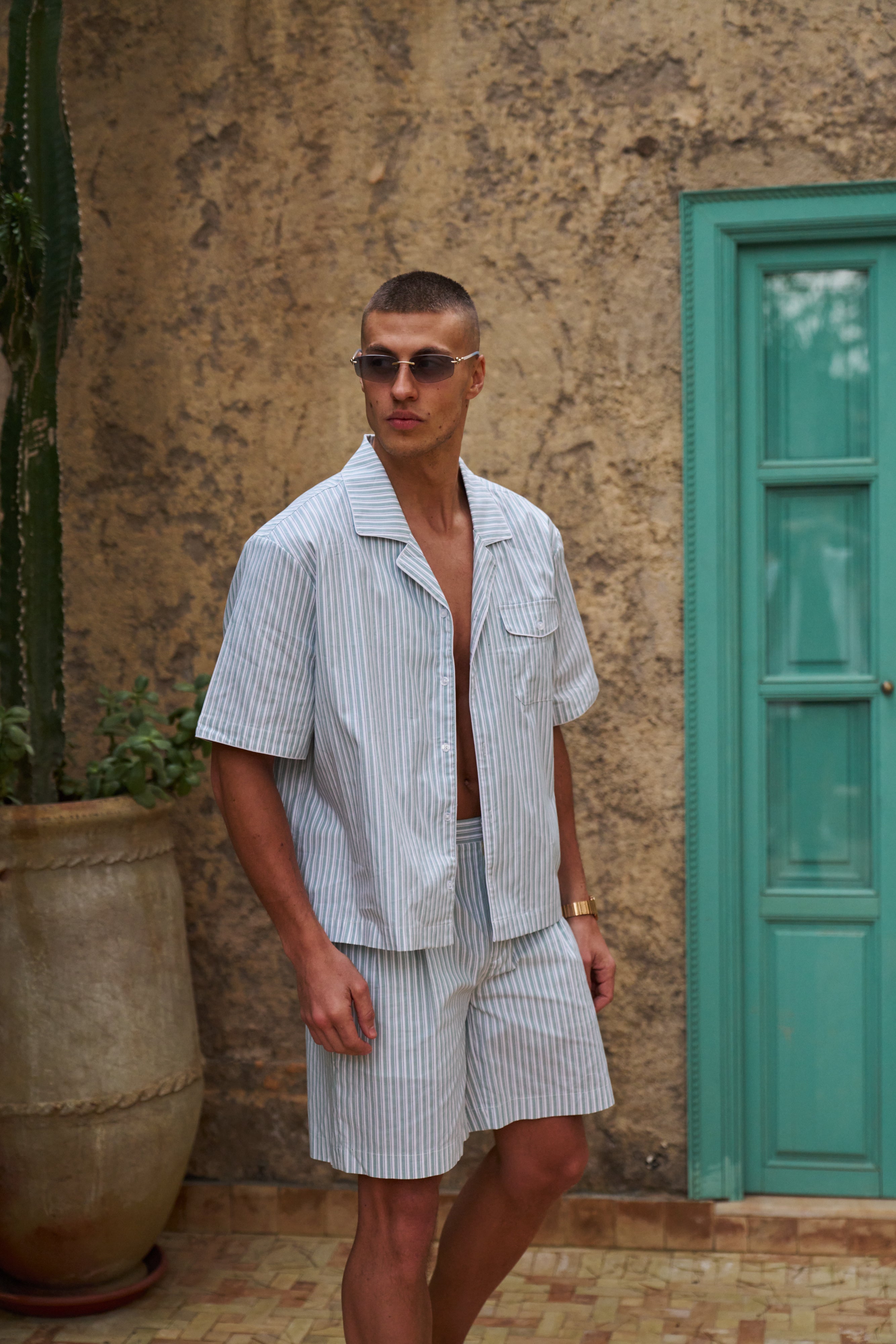 Sink Venice Cotton Short in Green and White