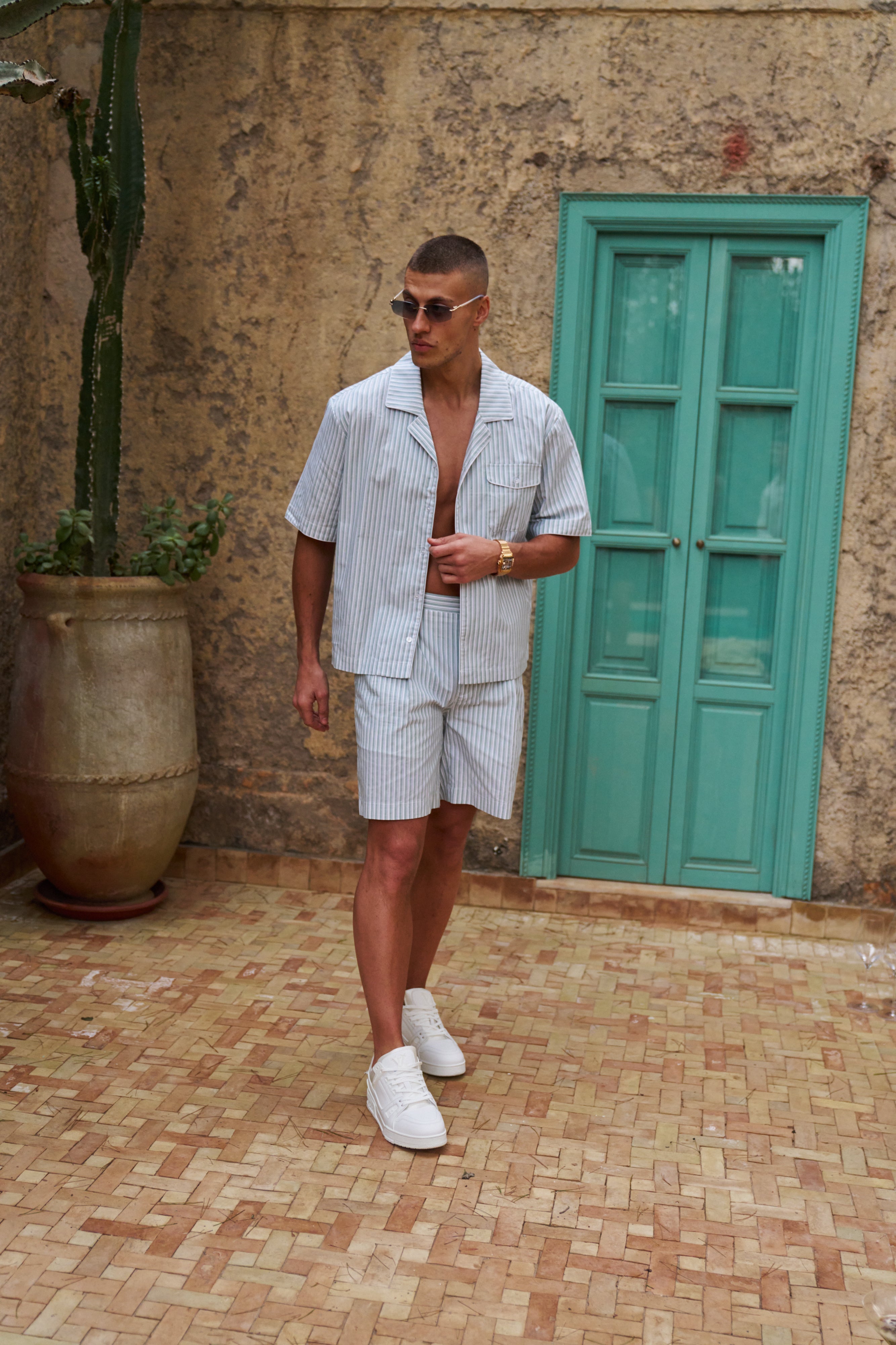 Sink Venice Cotton Shirt in Green and White