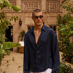 Sink Flow Satin Shirt in Navy
